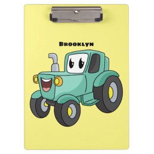 Cute happy green tractor cartoon clipboard