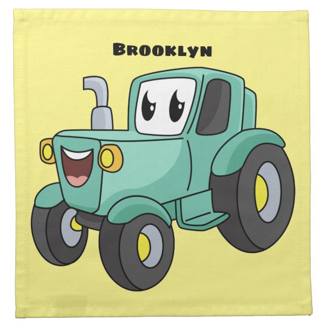 Cute happy green tractor cartoon cloth napkin (Front)