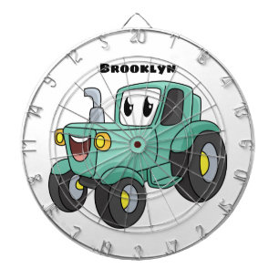 Cute happy green tractor cartoon dart board
