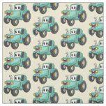 Cute happy green tractor cartoon  fabric
