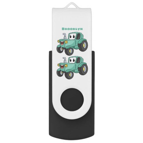 Cute happy green tractor cartoon flash drive