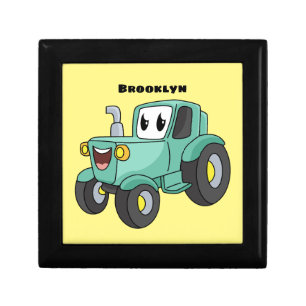 Cute happy green tractor cartoon gift box