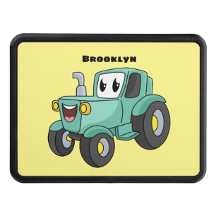 Cute happy green tractor cartoon hitch cover
