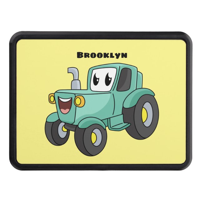 Cute happy green tractor cartoon hitch cover (Front)