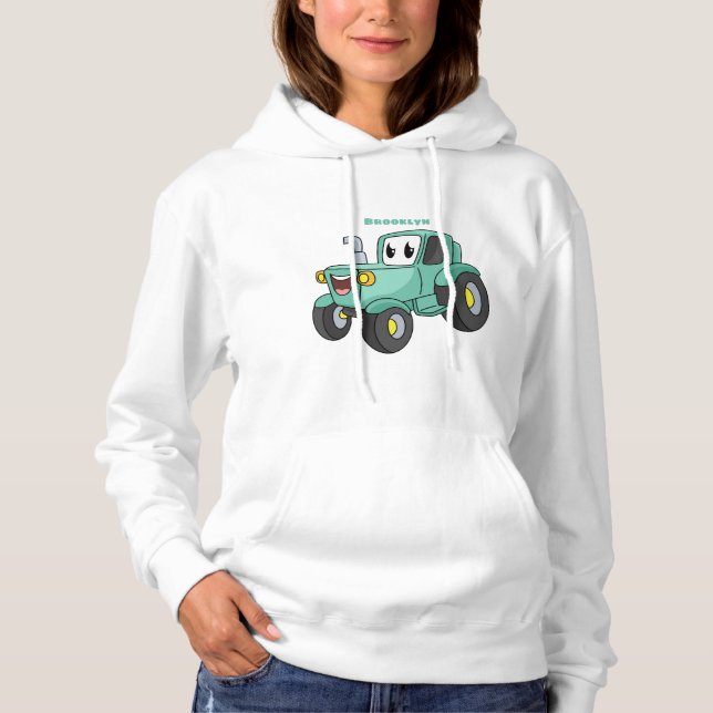 Cute happy green tractor cartoon hoodie (Front)