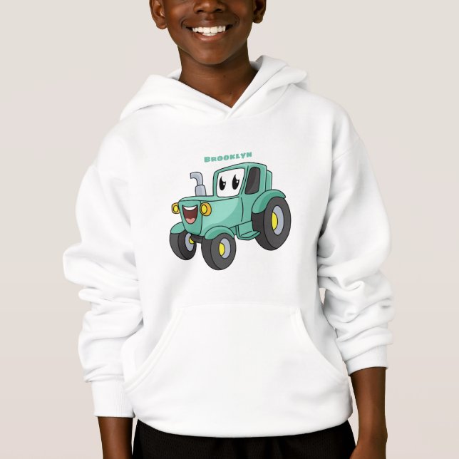 Cute happy green tractor cartoon hoodie (Front)