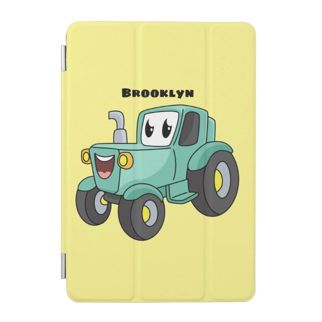 Cute happy green tractor cartoon iPad mini cover (Front)