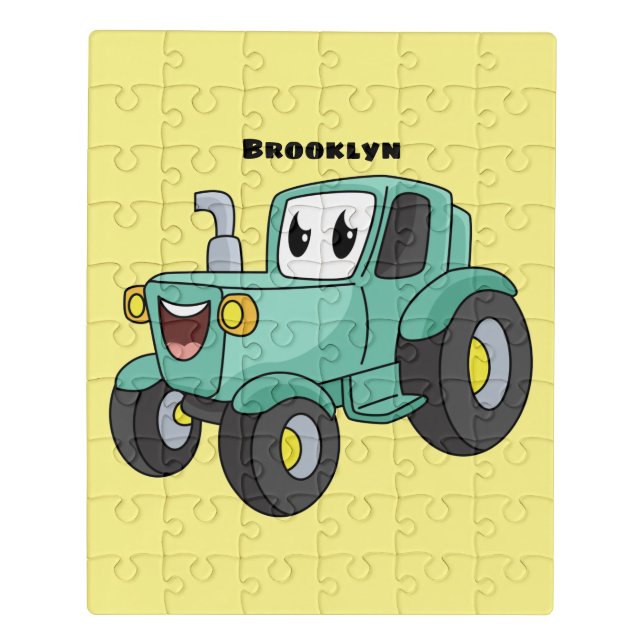 Cute happy green tractor cartoon jigsaw puzzle (Puzzle Vertical)