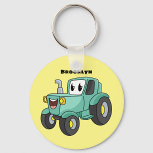 Cute happy green tractor cartoon keychain