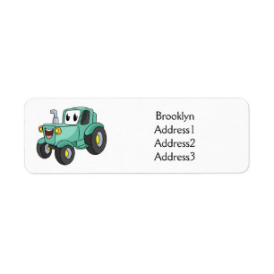 Cute happy green tractor cartoon  label