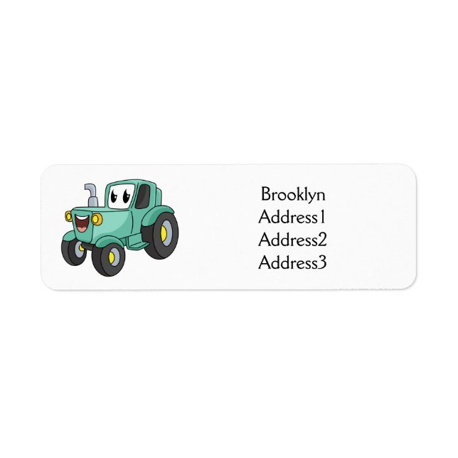 Cute happy green tractor cartoon  label (Front)