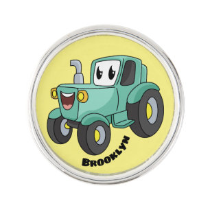 Cute happy green tractor cartoon lapel pin
