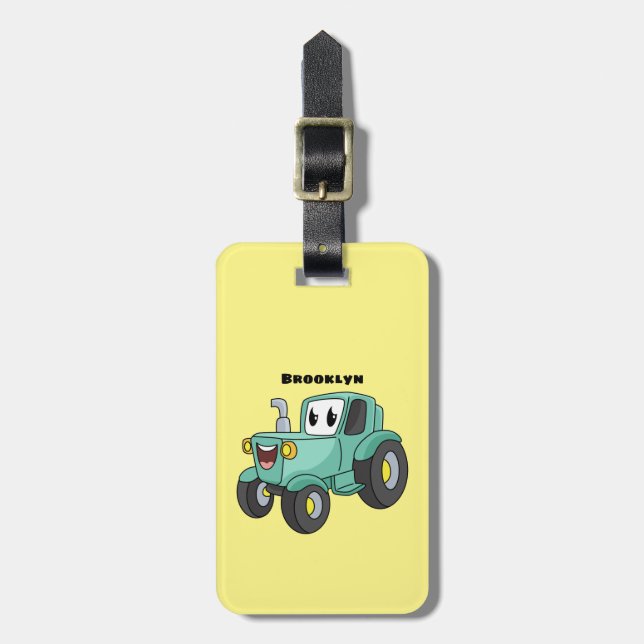 Cute happy green tractor cartoon  luggage tag (Front Vertical)