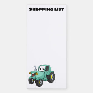 Cute happy green tractor cartoon magnetic notepad