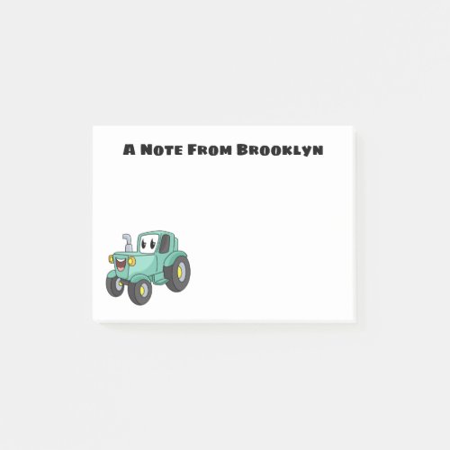 Cute happy green tractor cartoon post_it notes