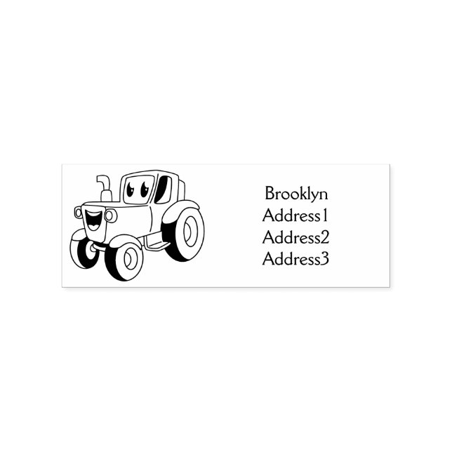 Cute happy green tractor cartoon  rubber stamp (Imprint)