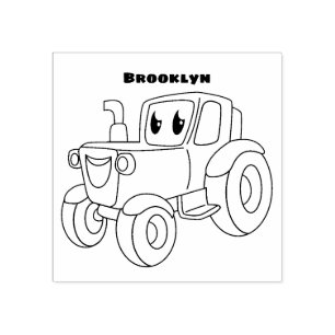 Cute happy green tractor cartoon  rubber stamp
