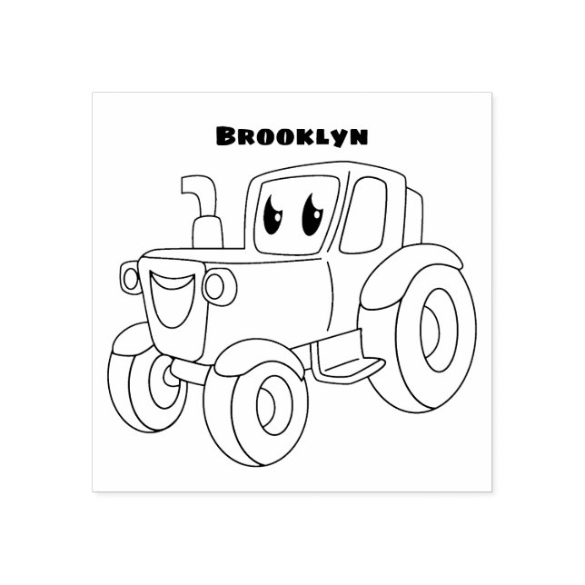 Cute happy green tractor cartoon  rubber stamp (Imprint)