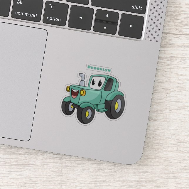 Cute happy green tractor cartoon  sticker (Detail)
