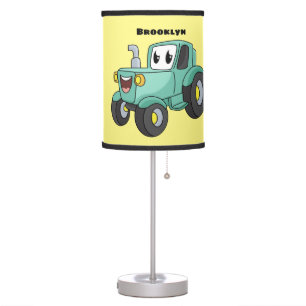 Cute happy green tractor cartoon table lamp