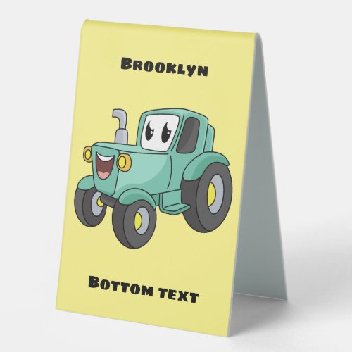 Cute happy green tractor cartoon table tent sign