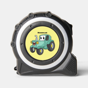 Cute happy green tractor cartoon tape measure