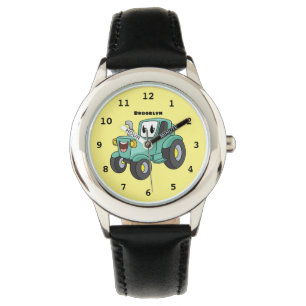 Cute happy green tractor cartoon  watch