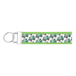 Cute happy green tractor cartoon wrist keychain