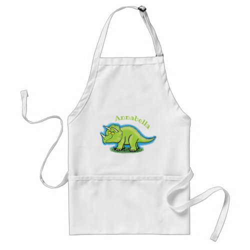 Cute happy green triceratops dinosaur cartoon adult apron