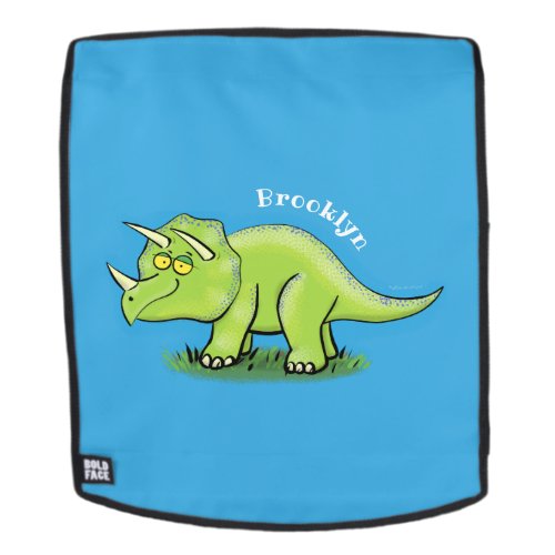 Cute happy green triceratops dinosaur cartoon backpack