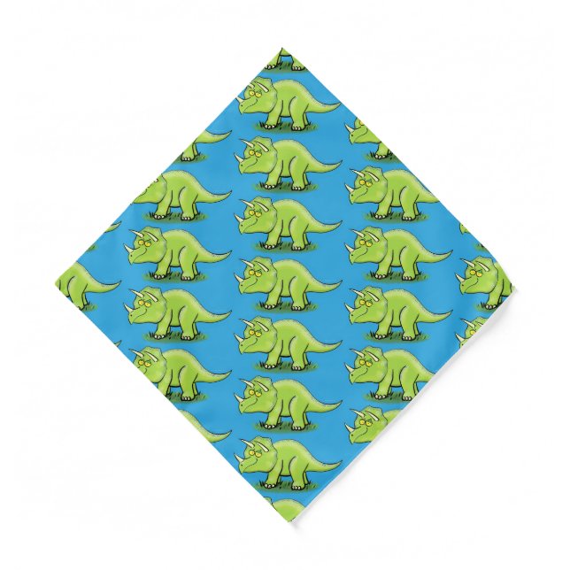 Cute happy green triceratops dinosaur cartoon  bandana (Front)