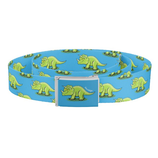 Cute happy green triceratops dinosaur cartoon belt (Coil)
