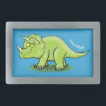 Cute happy green triceratops dinosaur cartoon belt buckle<br><div class="desc">Our cute green triceratops cartoon dinosaur is fun and happy.</div>