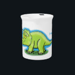 Cute happy green triceratops dinosaur cartoon beverage pitcher<br><div class="desc">Our cute green triceratops cartoon dinosaur is fun and happy.</div>