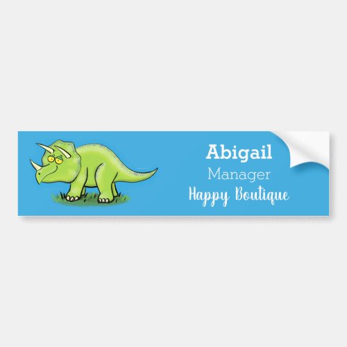 Cute happy green triceratops dinosaur cartoon bumper sticker