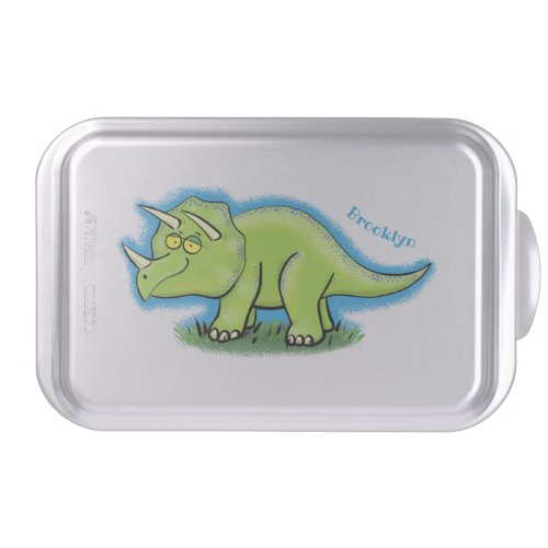 Cute happy green triceratops dinosaur cartoon cake pan