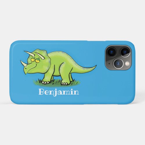 Cute happy green triceratops dinosaur cartoon iPhone 11 pro case