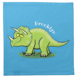 Cute happy green triceratops dinosaur cartoon cloth napkin