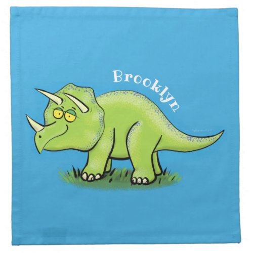 Cute happy green triceratops dinosaur cartoon cloth napkin