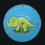 Cute happy green triceratops dinosaur cartoon dart board<br><div class="desc">Our cute green triceratops cartoon dinosaur is fun and happy.</div>