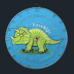 Cute happy green triceratops dinosaur cartoon dart board<br><div class="desc">Our cute green triceratops cartoon dinosaur is fun and happy.</div>