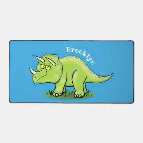 Cute happy green triceratops dinosaur cartoon desk mat