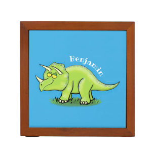 Cute happy green triceratops dinosaur cartoon desk organizer