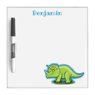Cute happy green triceratops dinosaur cartoon dry erase board