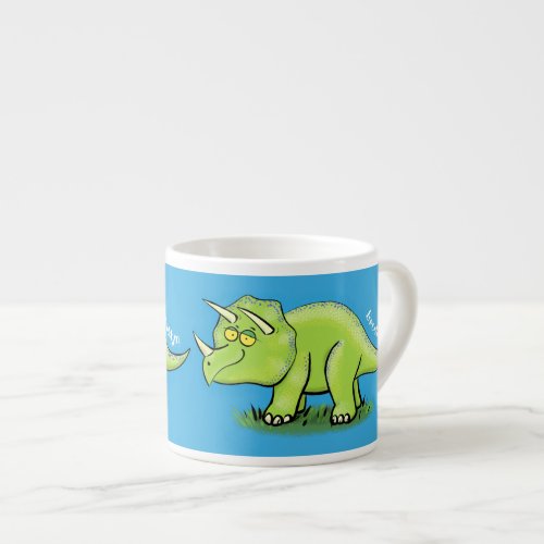 Cute happy green triceratops dinosaur cartoon espresso cup