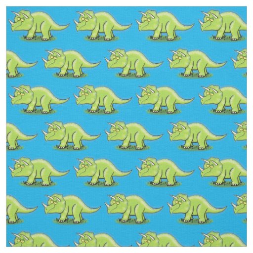 Cute happy green triceratops dinosaur cartoon fabric