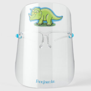 Cute happy green triceratops dinosaur cartoon face shield