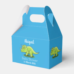 Cute happy green triceratops dinosaur cartoon favor boxes