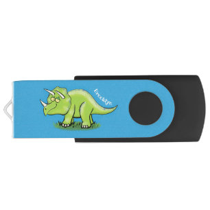 Cute happy green triceratops dinosaur cartoon flash drive
