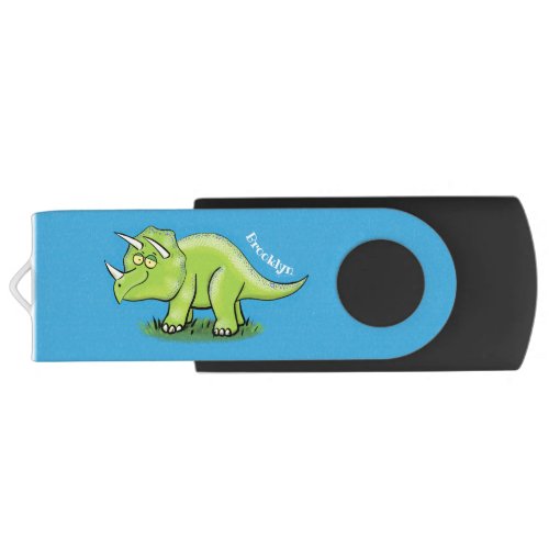 Cute happy green triceratops dinosaur cartoon flash drive